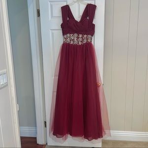 Maroon Gown with flower crystal detailing